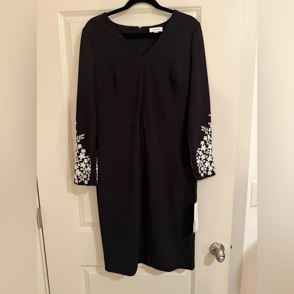 Calvin Klein Black Dress with White Floral Sleeves